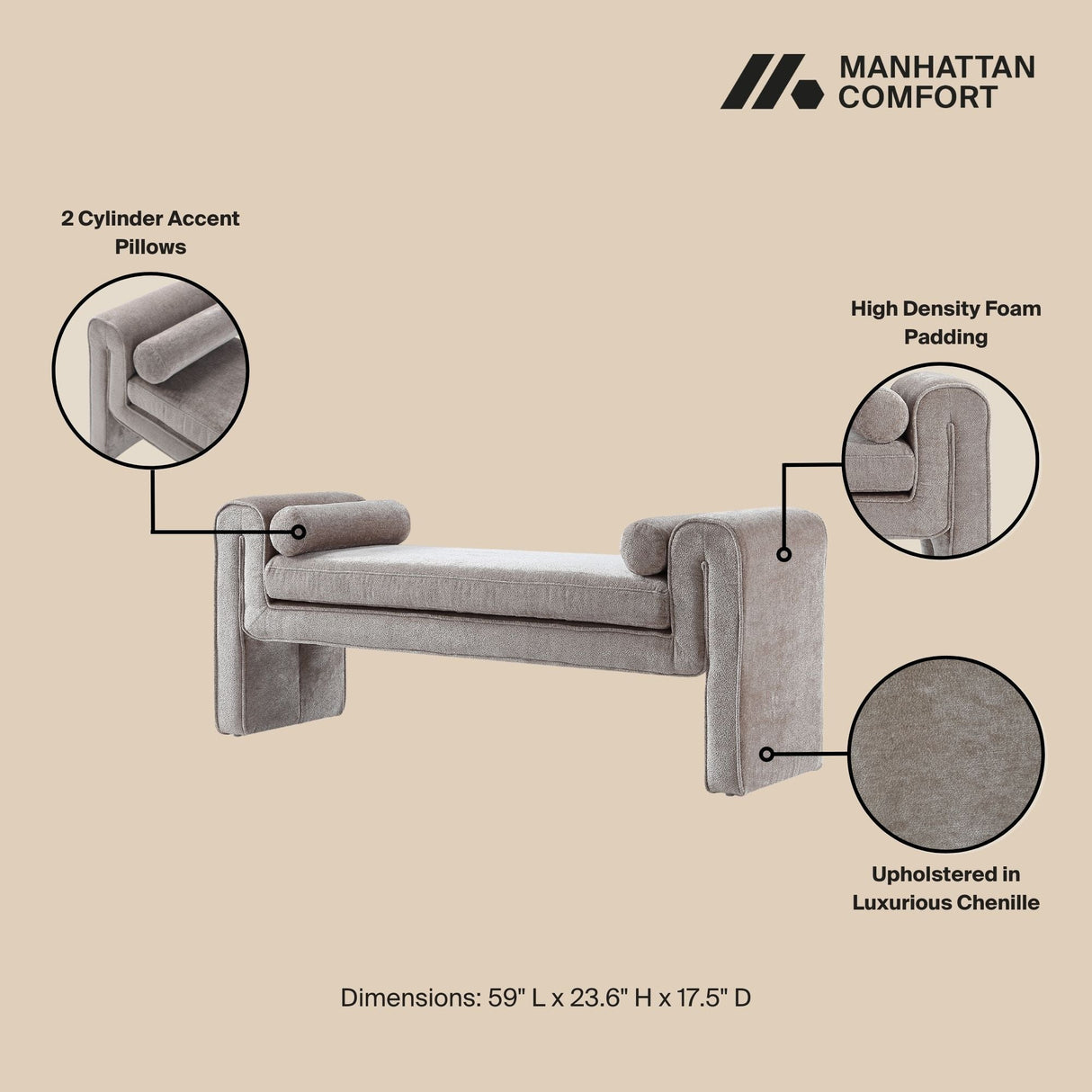 Concord Bench in Dove by Manhattan Comfort at Eve Furniture