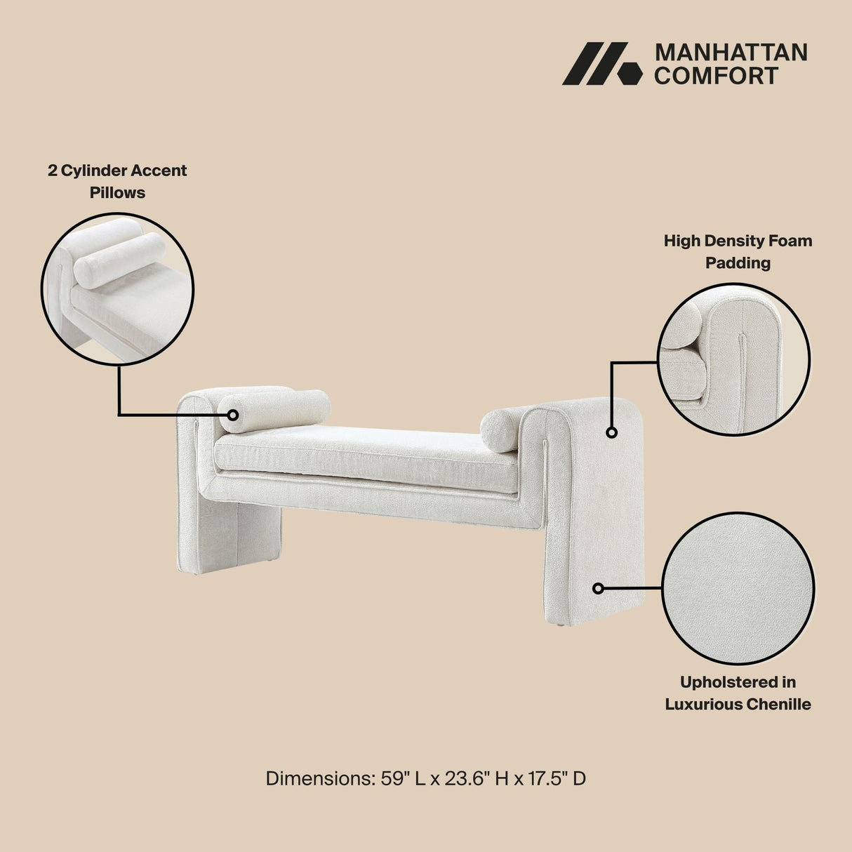 Concord Bench in Ivory by Manhattan Comfort at Eve Furniture