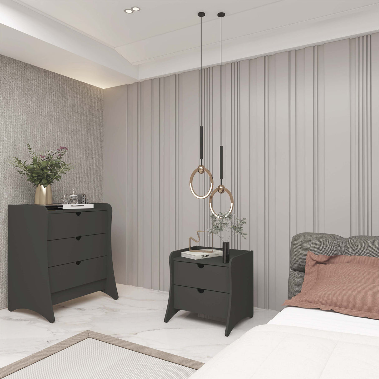 Coney 2-Piece Dresser and Nightstand in Grey by Manhattan Comfort at Eve Furniture