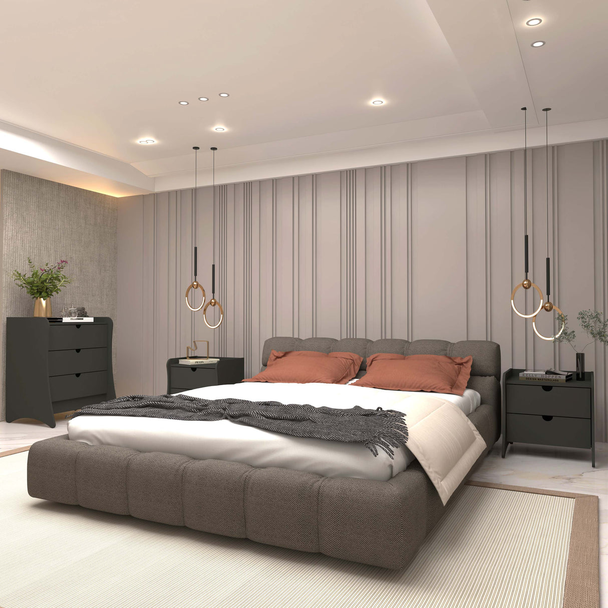 Coney 3-Piece Dresser and 2 Nightstands in Grey by Manhattan Comfort at Eve Furniture