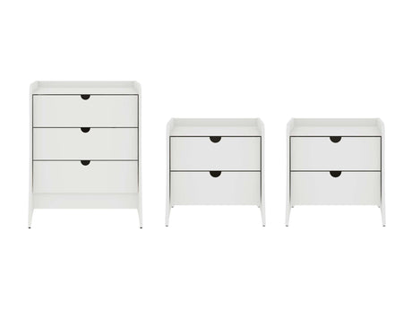 Coney 3-Piece Dresser and 2 Nightstands in White by Manhattan Comfort at Eve Furniture