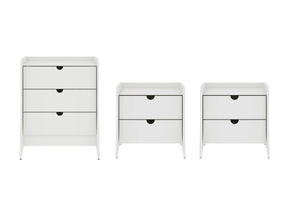 Coney 3-Piece Dresser and 2 Nightstands in White by Manhattan Comfort at Eve Furniture