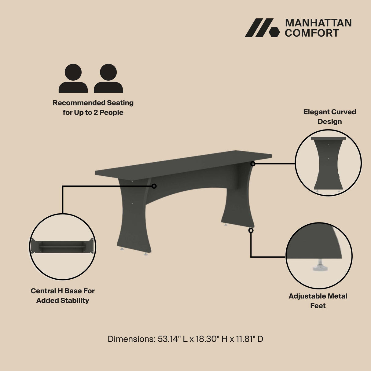 Coney Dining Bench in Gray (set of 2) by Manhattan Comfort at Eve Furniture