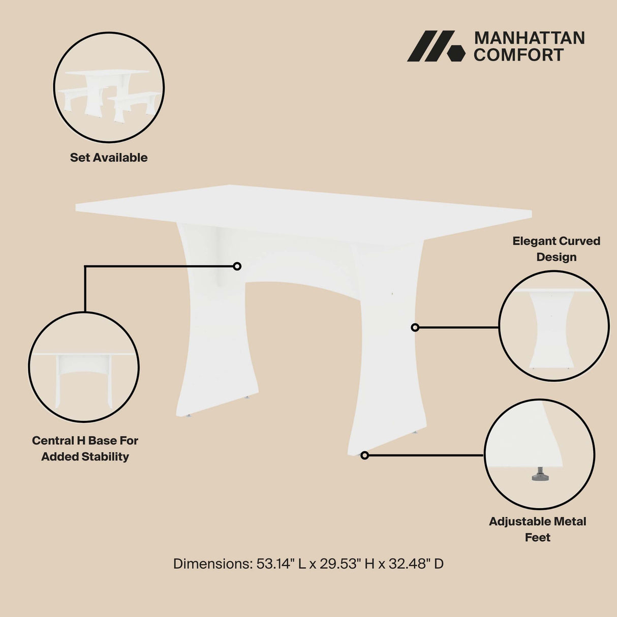 Coney Dining in White (set of 3) by Manhattan Comfort at Eve Furniture