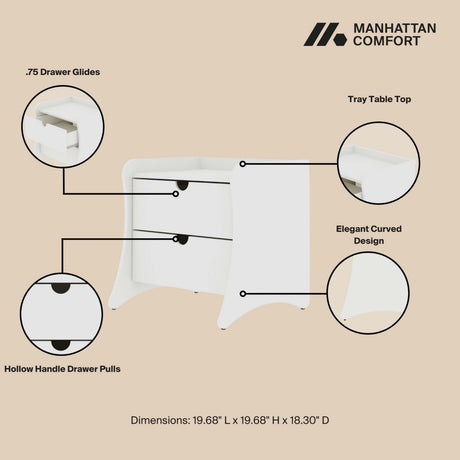 Coney Nightstand in White by Manhattan Comfort at Eve Furniture