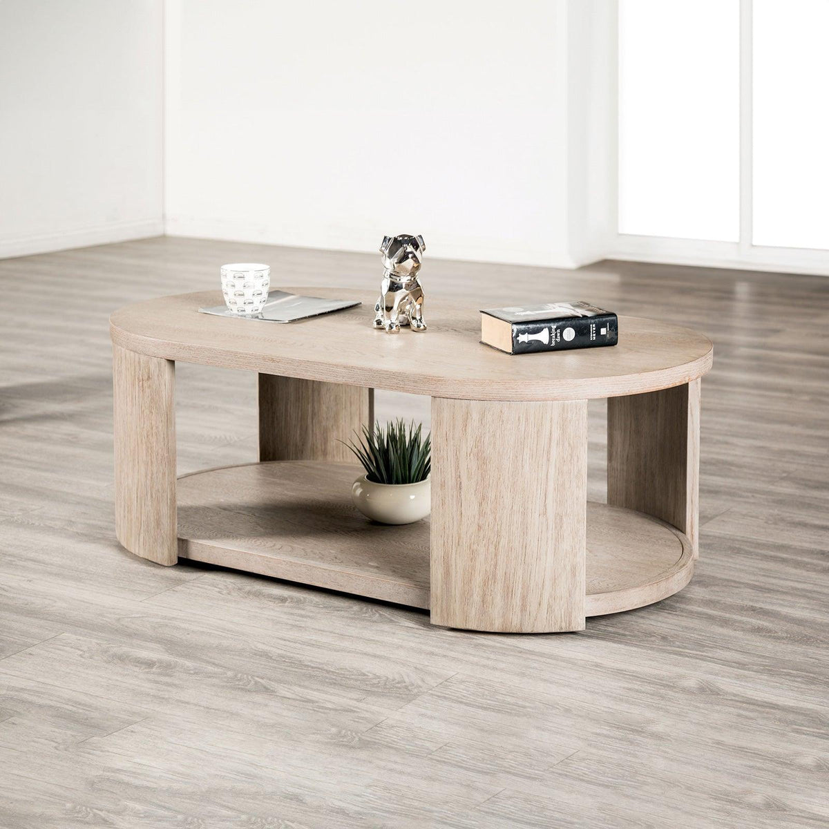 Conisbrough Oak Oval Cocktail Table by Furniture of America at Eve Furniture