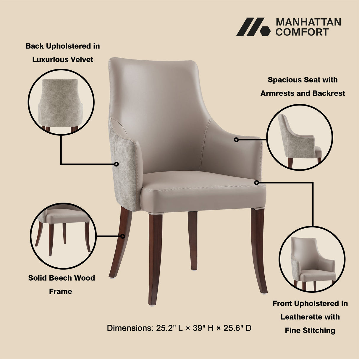 Connie Dining Armchair in Taupe by Manhattan Comfort at Eve Furniture