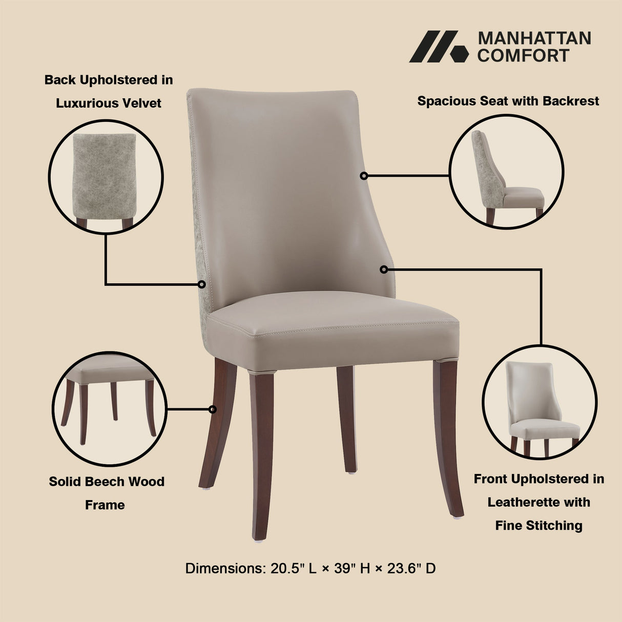 Connie Dining Chair in Taupe (set of 2) by Manhattan Comfort at Eve Furniture