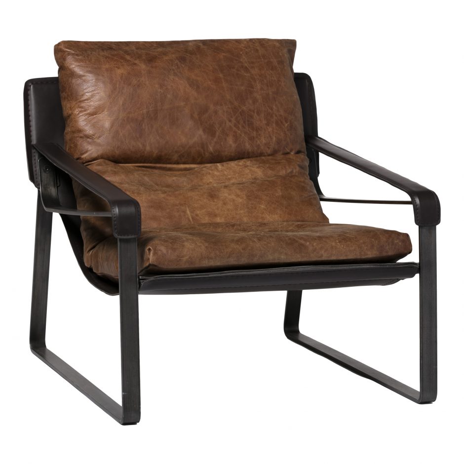Connor Club Chair Open Road Brown Leather by Moe's Home at Eve Furniture