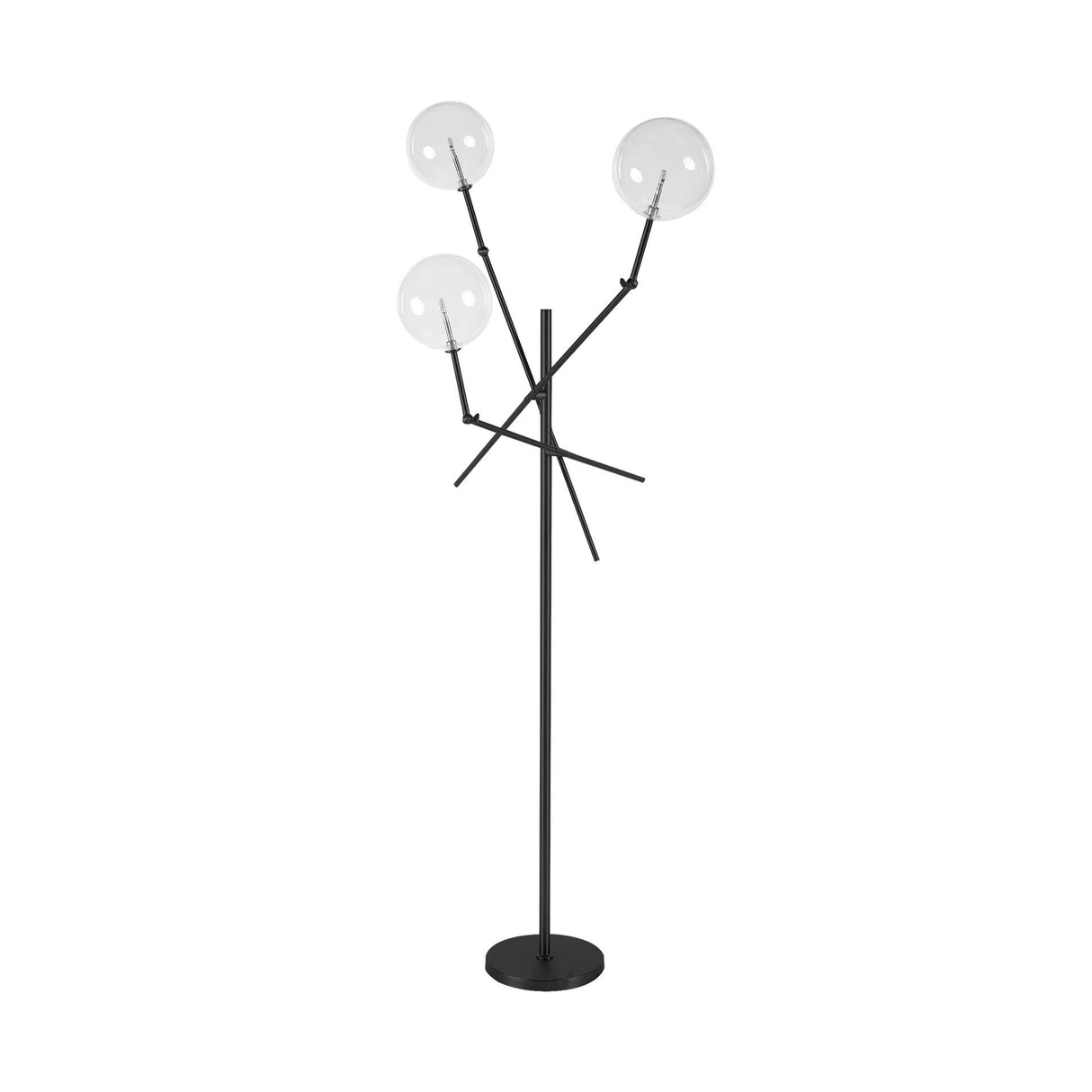 Connor II Black Metal Glass Globe Three Light Floor Lamp by Mercana at Eve Furniture
