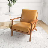 Connor Solid Wood Genuine Leather Lounge Chair Antique Tan
