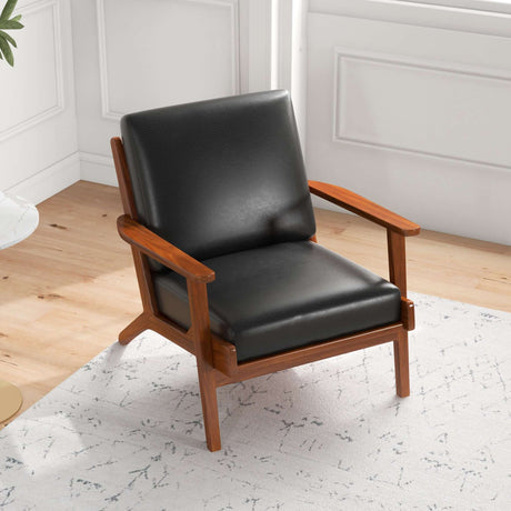 Connor Solid Wood Genuine Leather Lounge Chair Black