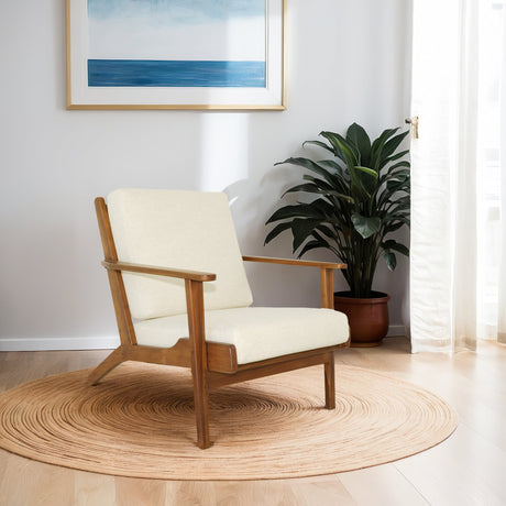 Connor Solid Wood Linen Lounge Chair - Cream by Ashcroft Furniture at Eve Furniture