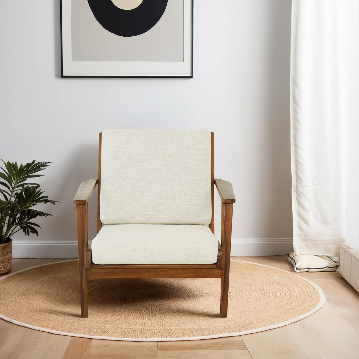 Connor Solid Wood Linen Lounge Chair - Cream by Ashcroft Furniture at Eve Furniture