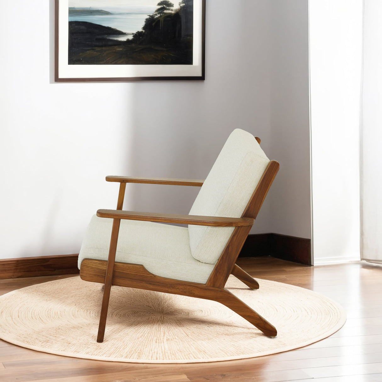 Connor Solid Wood Linen Lounge Chair - Cream by Ashcroft Furniture at Eve Furniture