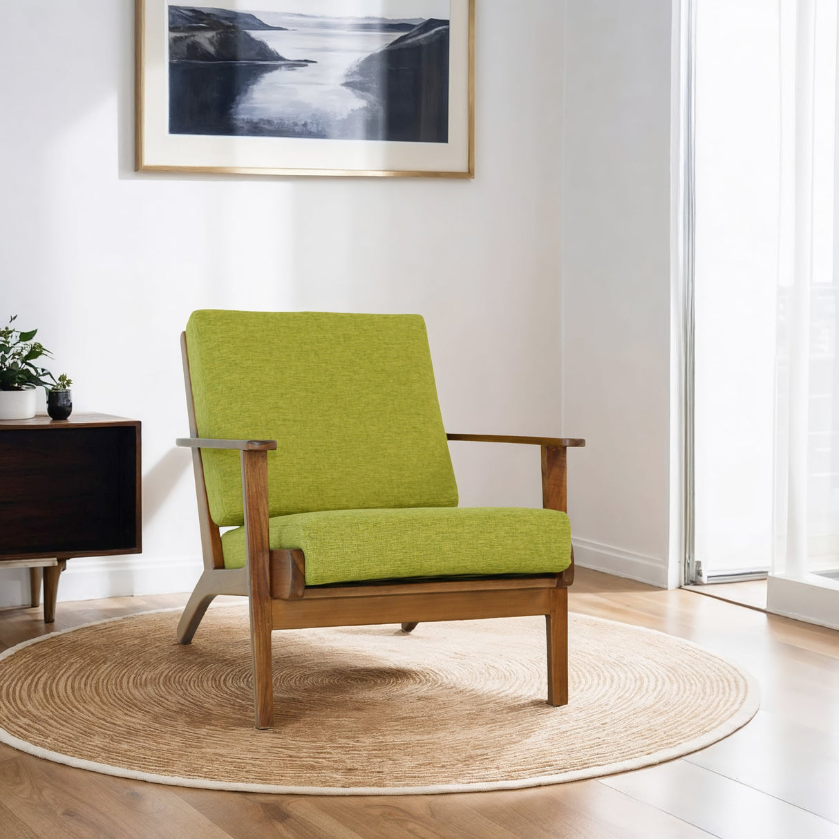 Connor Solid Wood Linen Lounge Chair - Pistachio Green by Ashcroft Furniture at Eve Furniture