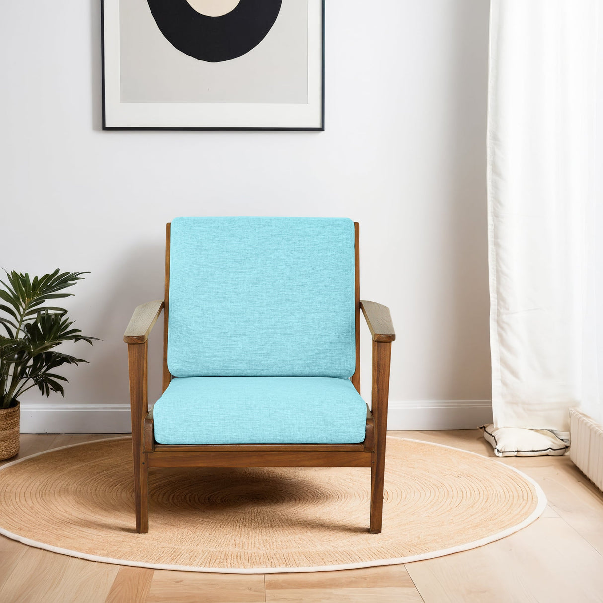 Connor Solid Wood Linen Lounge Chair - Sky Blue by Ashcroft Furniture at Eve Furniture