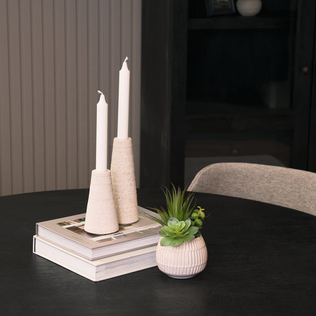 Cono Off-White Marble Cone Shaped Candle Holders (Set of 2) by Mercana at Eve Furniture