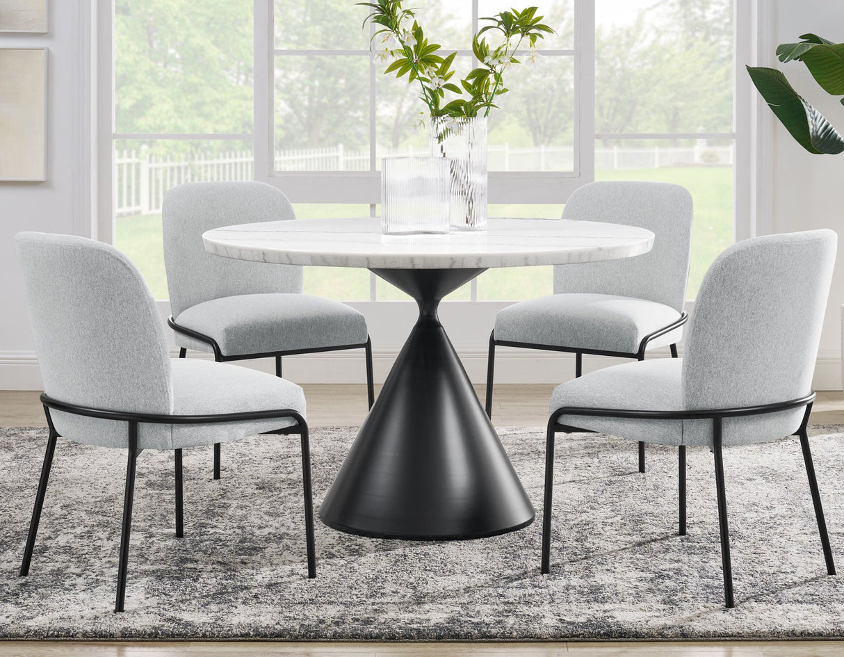 Conrad 5-Piece 48″ Round White Marble Dining Set with Black Base