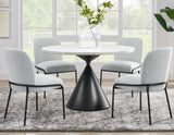 Conrad 5-Piece 48″ Round White Marble Dining Set with Black Base