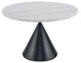 Conrad 5-Piece 48″ Round White Marble Dining Set with Black Base