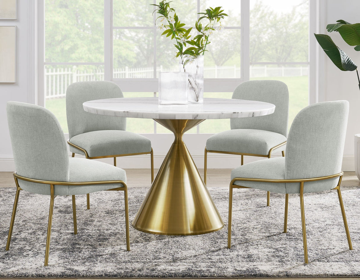 Conrad 5-Piece 48″ Round White Marble Dining Set with Gold Base