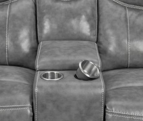 Conrad Gray Upholstered Motion Loveseat Cool by Coaster at Eve Furniture