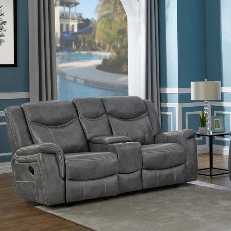 Conrad Gray Upholstered Motion Loveseat Cool by Coaster at Eve Furniture