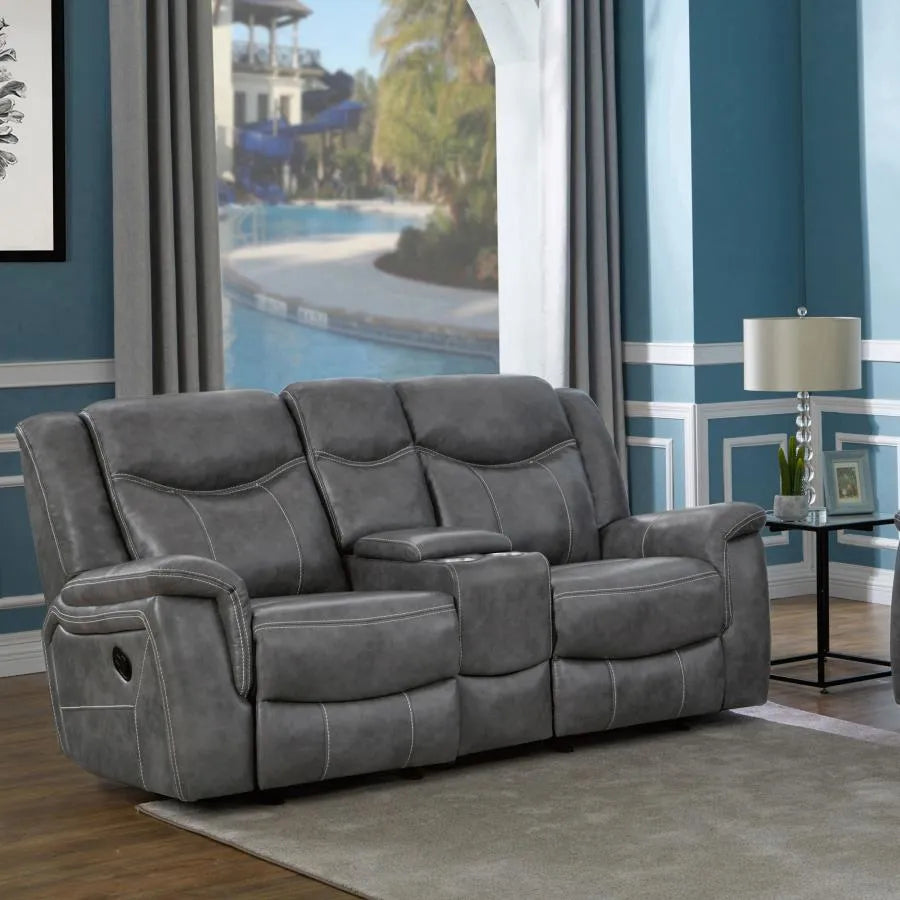 Conrad Gray Upholstered Motion Loveseat Cool by Coaster at Eve Furniture