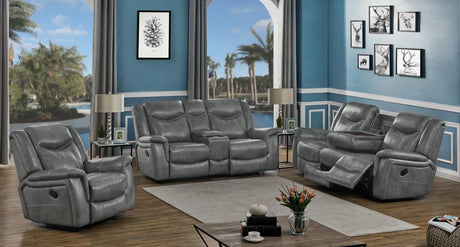 Conrad Gray Upholstered Padded Arm Reclining Living Room Set by Coaster at Eve Furniture