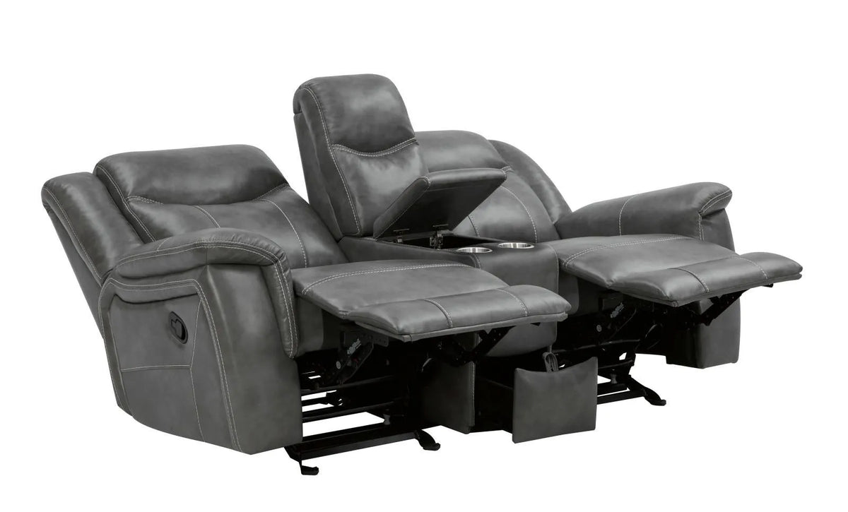 Conrad Grey 2-piece Upholstered Padded Arm Motion Sofa Set by Coaster at Eve Furniture
