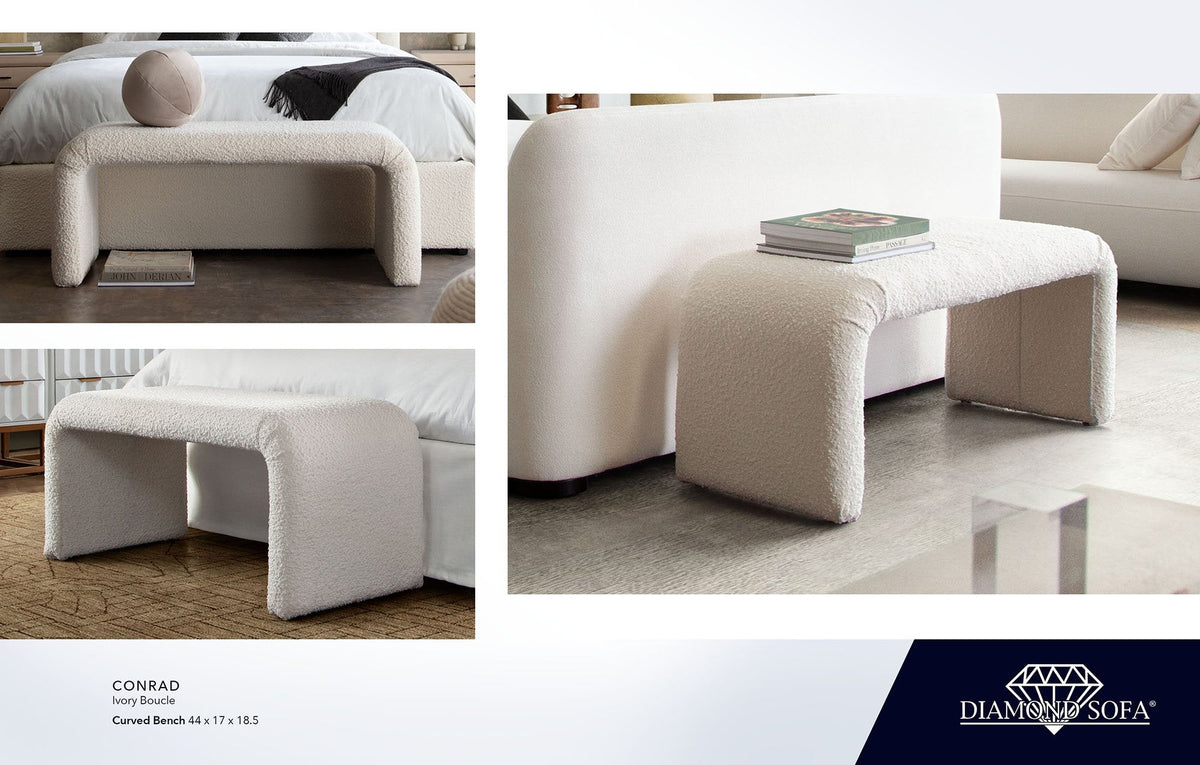 Conrad Ivory Boucle Bench by Diamond Sofa at Eve Furniture
