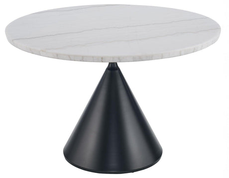 Conrad 48″White Marble Top Table with Black Conical Base by Steve Silver at Eve Furniture