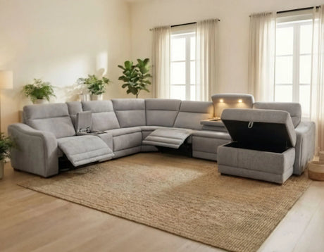 Conroe Gray Dual-Power 7-Piece Reclining Sectional with Chaise by Steve Silver at Eve Furniture