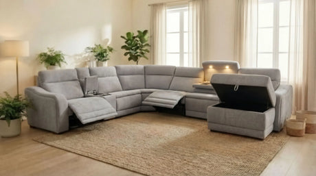 Conroe Gray Dual-Power 7-Piece Reclining Sectional with Chaise by Steve Silver at Eve Furniture