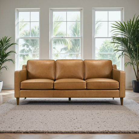 Cooper Mid Century Modern Tan Leather Sofa by Ashcroft Furniture at Eve Furniture