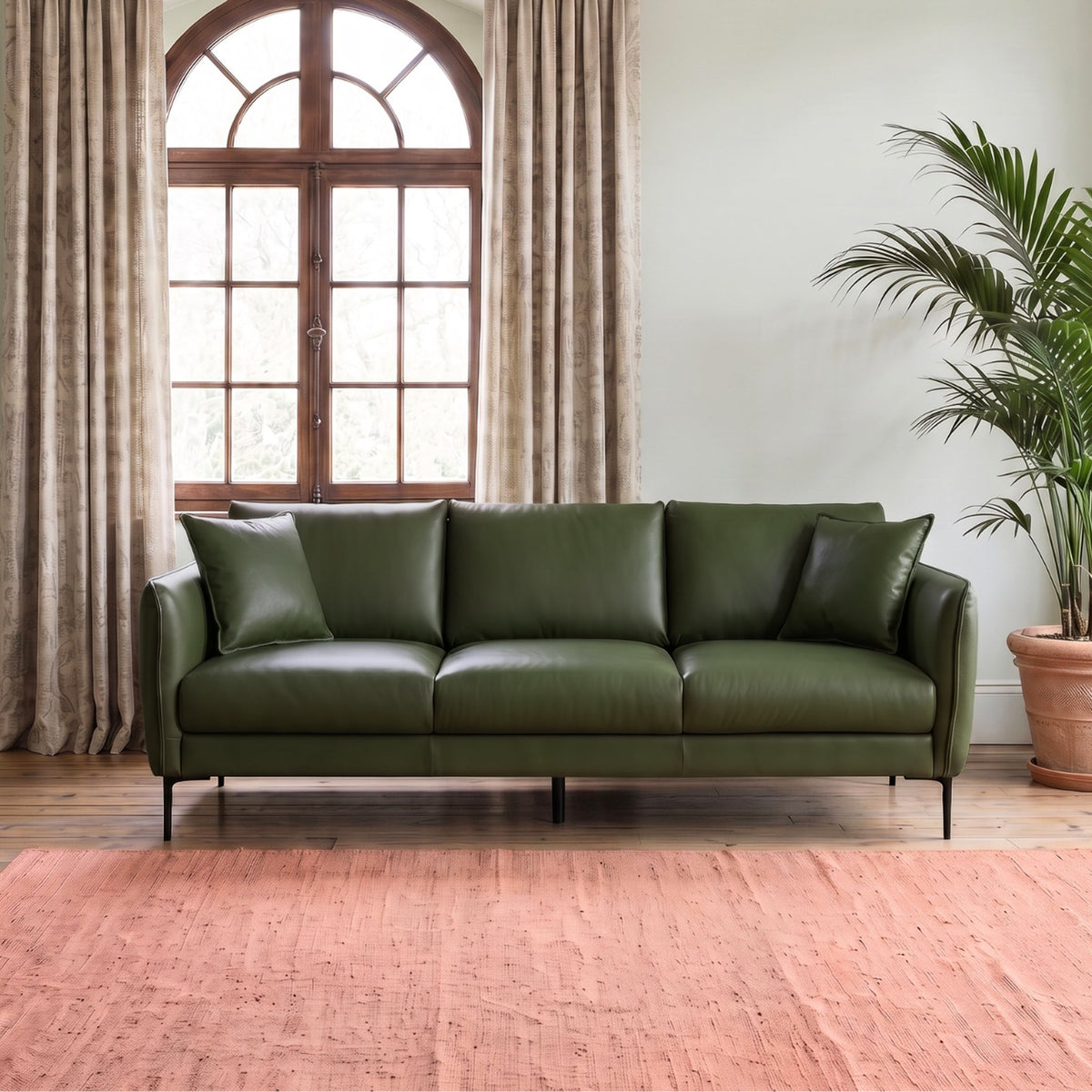 Cooperstown Green Leather Sofa