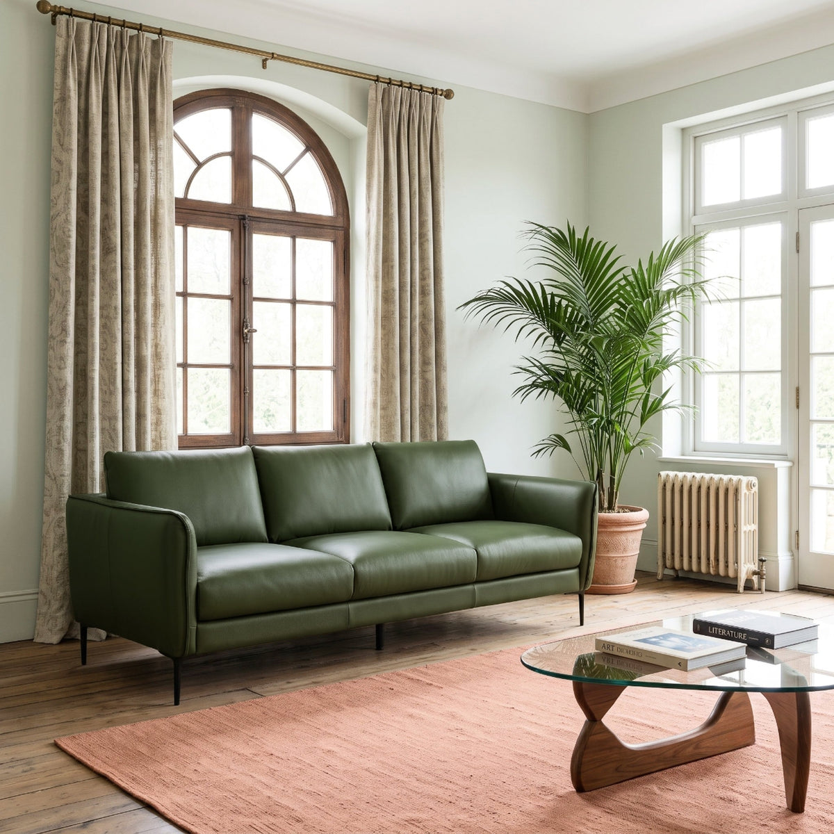 Cooperstown Green Leather Sofa