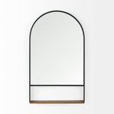 Cora Black Metal Frame W/ Brown Wooden Shelf Arched Wall Mirror by Mercana at Eve Furniture