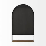 Cora Black Metal Frame W/ Brown Wooden Shelf Arched Wall Mirror by Mercana at Eve Furniture