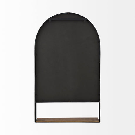 Cora Black Metal Frame W/ Brown Wooden Shelf Arched Wall Mirror by Mercana at Eve Furniture