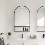 Cora Black Metal Frame W/ Brown Wooden Shelf Arched Wall Mirror by Mercana at Eve Furniture