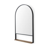 Cora Black Metal Frame W/ Brown Wooden Shelf Arched Wall Mirror by Mercana at Eve Furniture