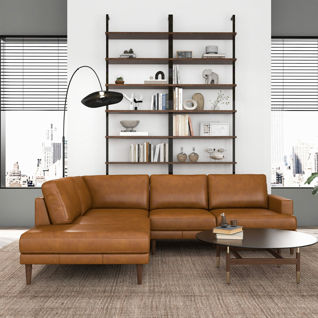 Corbin Left-Facing Tan Leather Sectional Sofa by Ashcroft Furniture at Eve Furniture