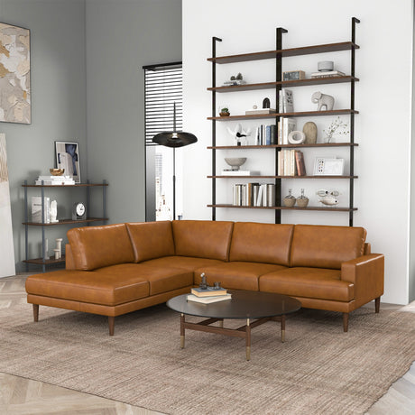 Corbin Left-Facing Tan Leather Sectional Sofa by Ashcroft Furniture at Eve Furniture