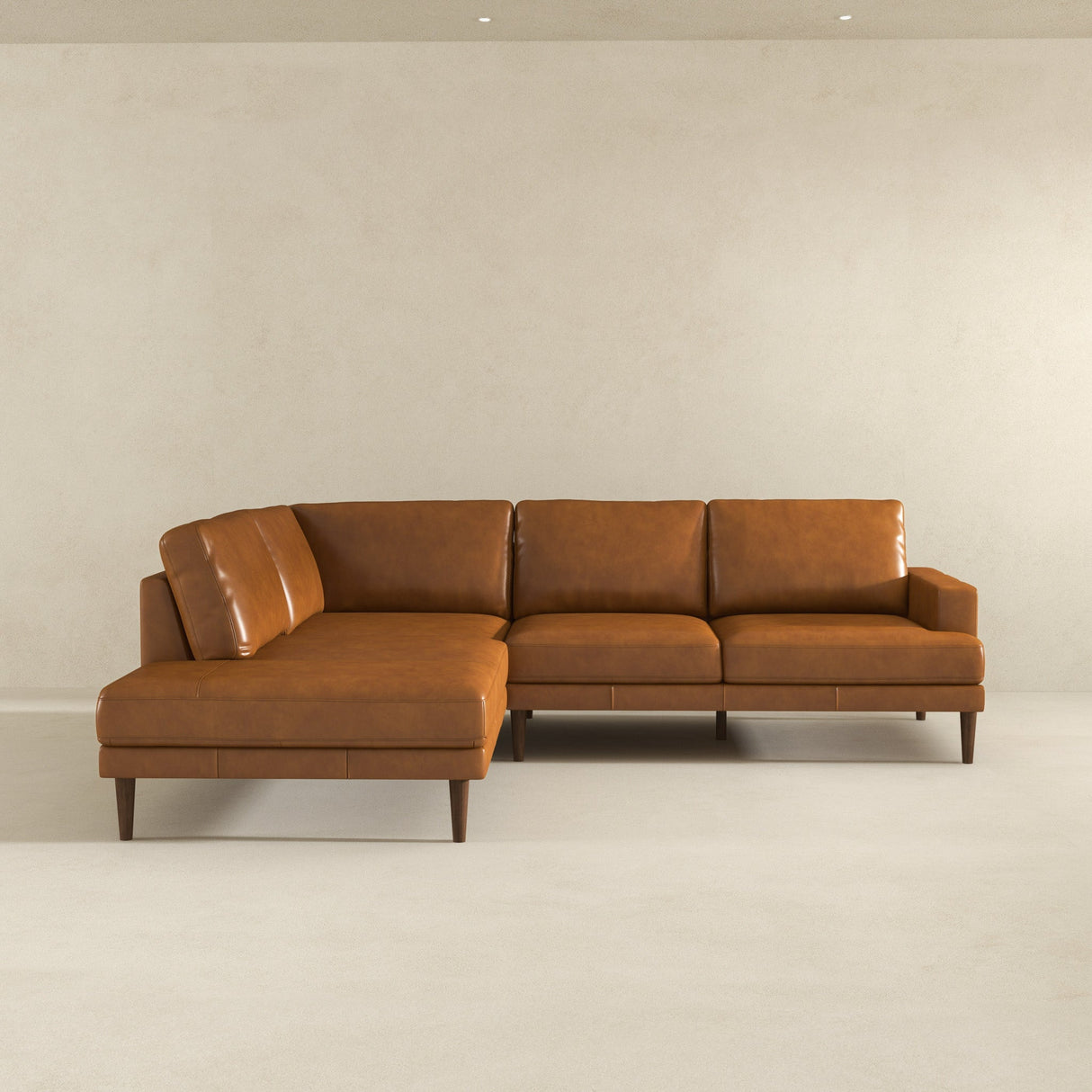 Corbin Left-Facing Tan Leather Sectional Sofa by Ashcroft Furniture at Eve Furniture
