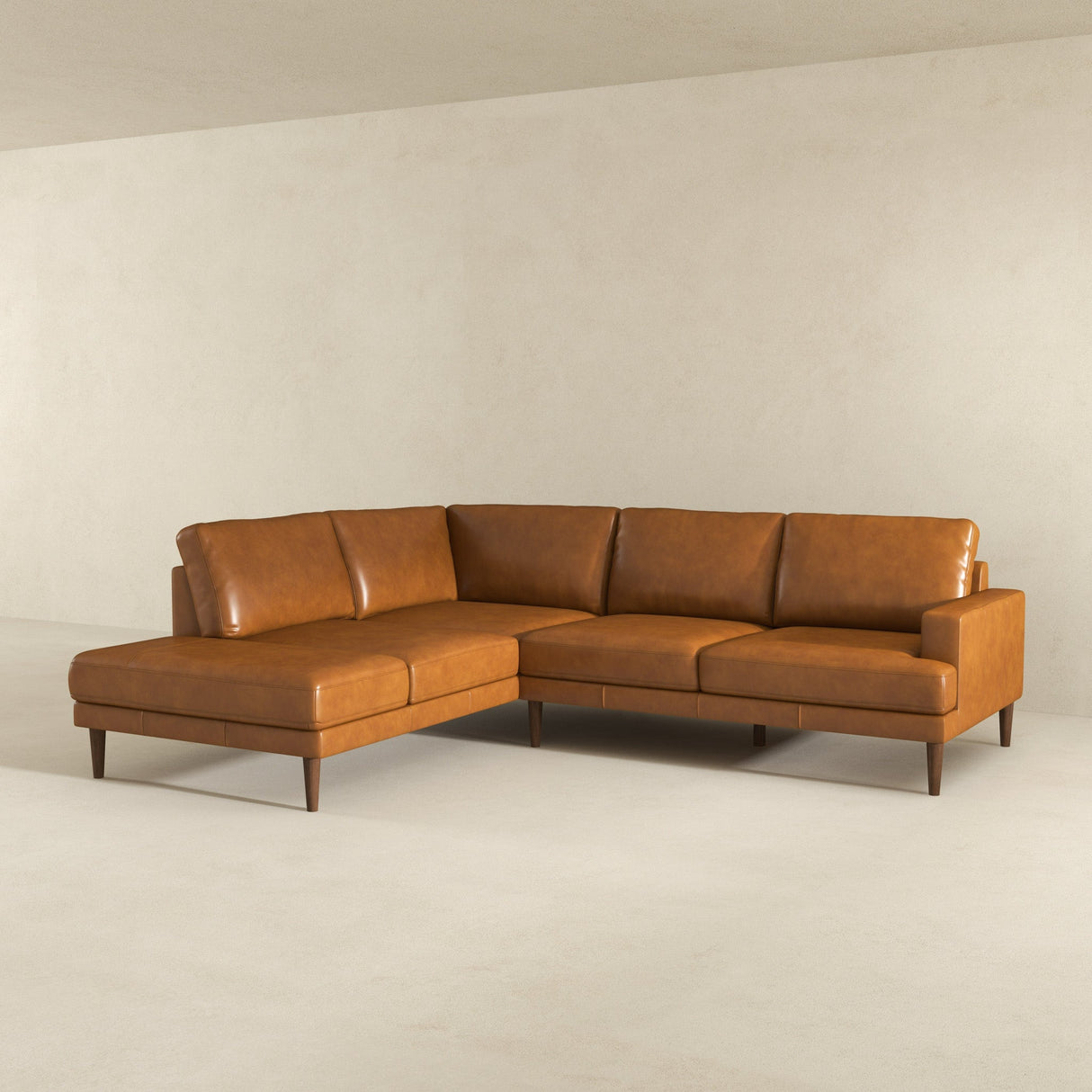 Corbin Left-Facing Tan Leather Sectional Sofa by Ashcroft Furniture at Eve Furniture