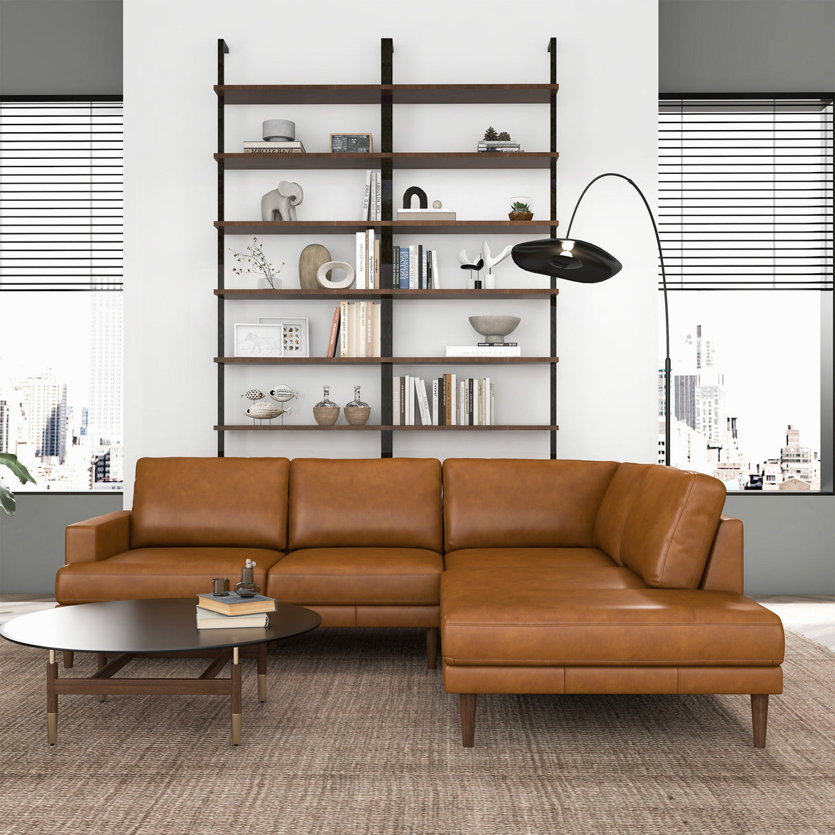 Corbin Right-Facing Tan Leather Sectional Sofa by Ashcroft Furniture at Eve Furniture