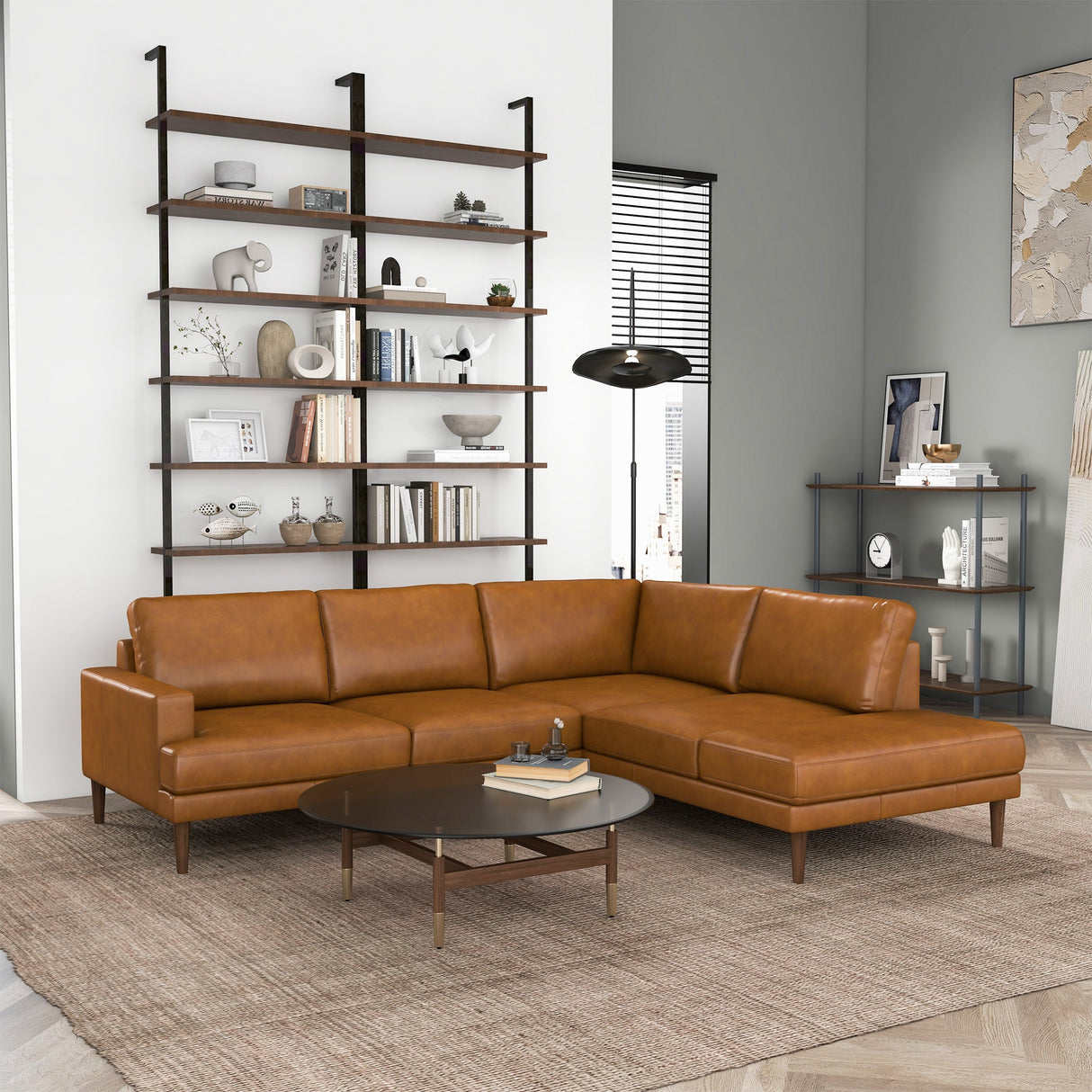 Corbin Right-Facing Tan Leather Sectional Sofa by Ashcroft Furniture at Eve Furniture