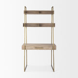 Cordell Light Brown Wood W/Gold Metal Office Desk by Mercana at Eve Furniture